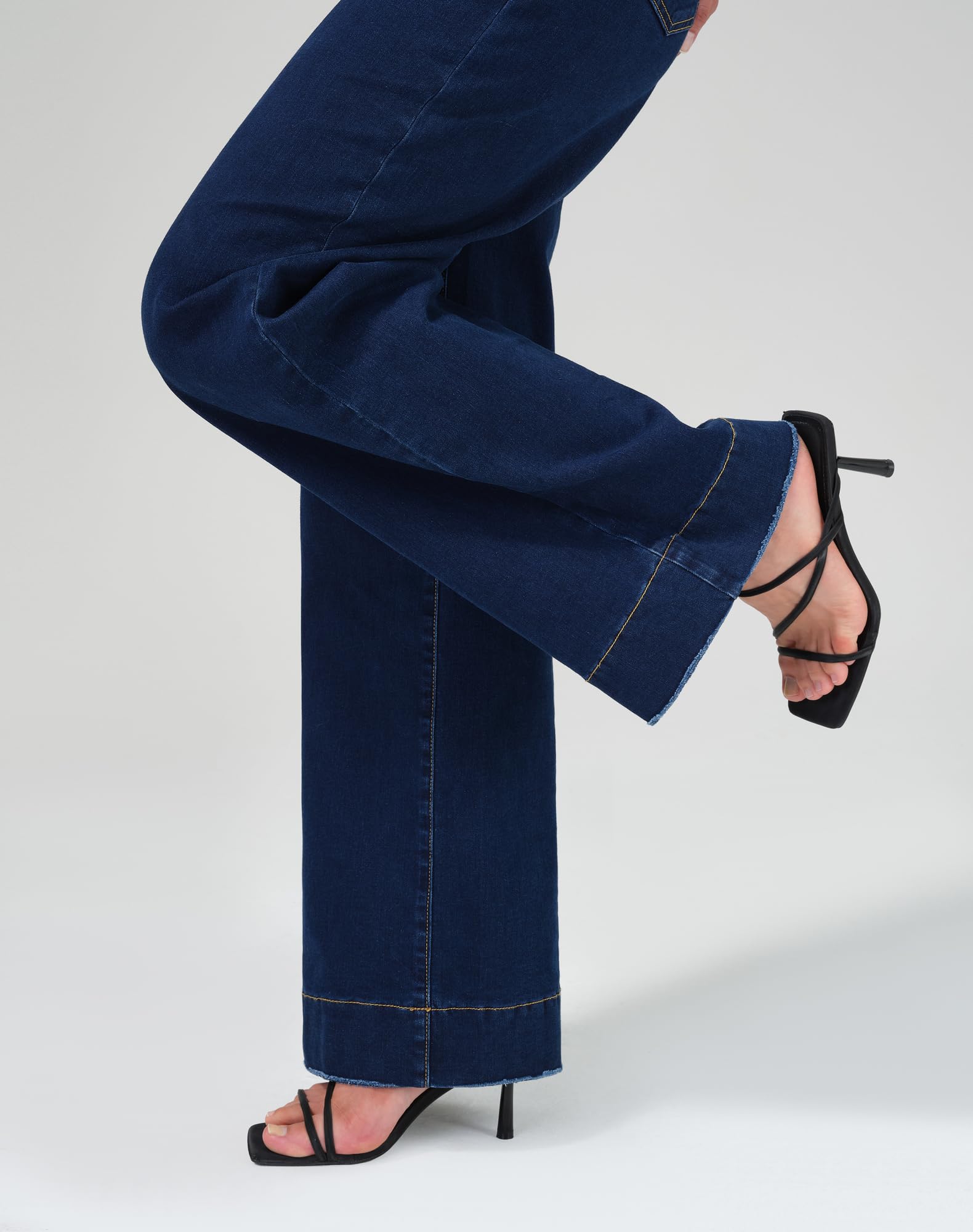 roswear Women's Wide Leg Jeans Casual High Waisted Stretchy Baggy Loose Long Trouser Jeans Classic195 Blue Large