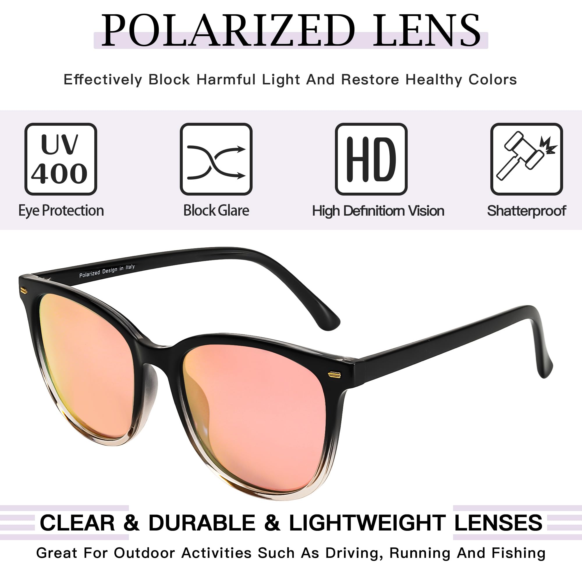 SIPHEW Mirrored Polarized Sunglasses for Women - Designer Oversized Square Beach Eyewear w UV400 Protection (A25-black framed pink lens)