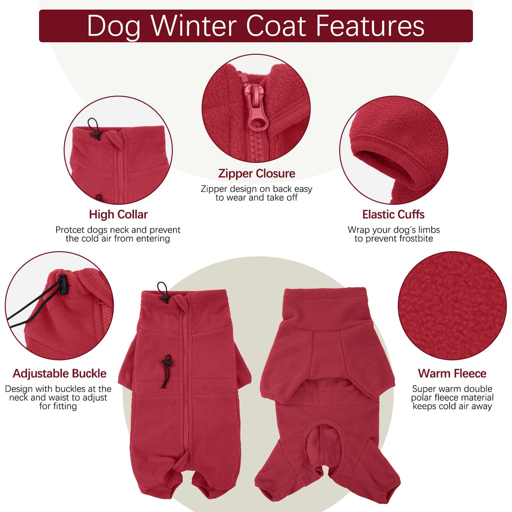 ROZKITCH Dog Fleece Pullover, Pet Windproof Warm Cold Weather Jacket Vest Cozy Jumpsuit Apparel Outfit Clothes for Small Medium Large Dog Walking Hiking Sleep Red L