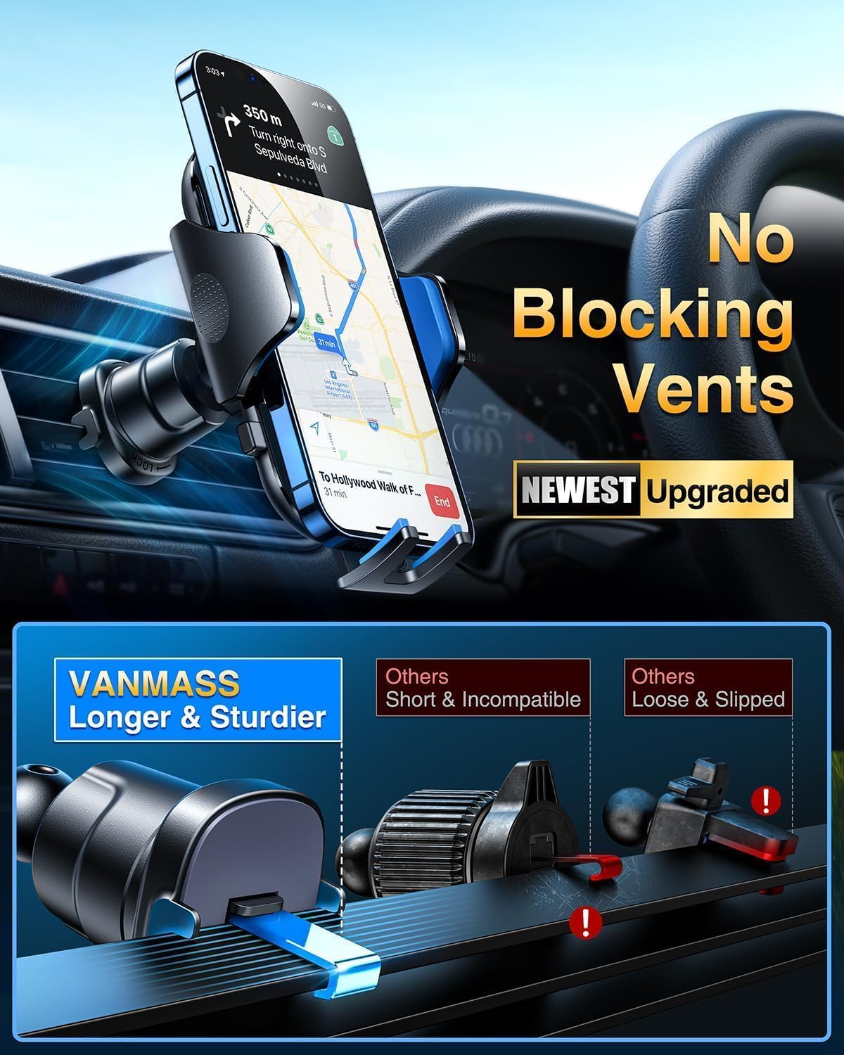 VANMASS Car Phone Holder 2026 Ultimate Military-Grade Phone Holder for Your Car Windshield Dashboard【Newest Best Strongest】 Cell Phone Car Mount with Patent & Safety Certs for iPhone Samsung Android