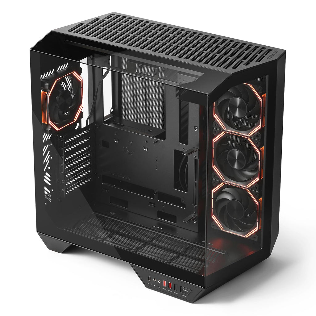 darkFlash Full-Tower ATX Gaming PC Case, Back Plug-in Motherboard, Vertical GPU Mounting, Dual-Chamber, Panoramic Glass, Up to 2 x 360mm Radiators, RTX 40 Compatible(DY470) (4 PWM ARGB Fans, Black)