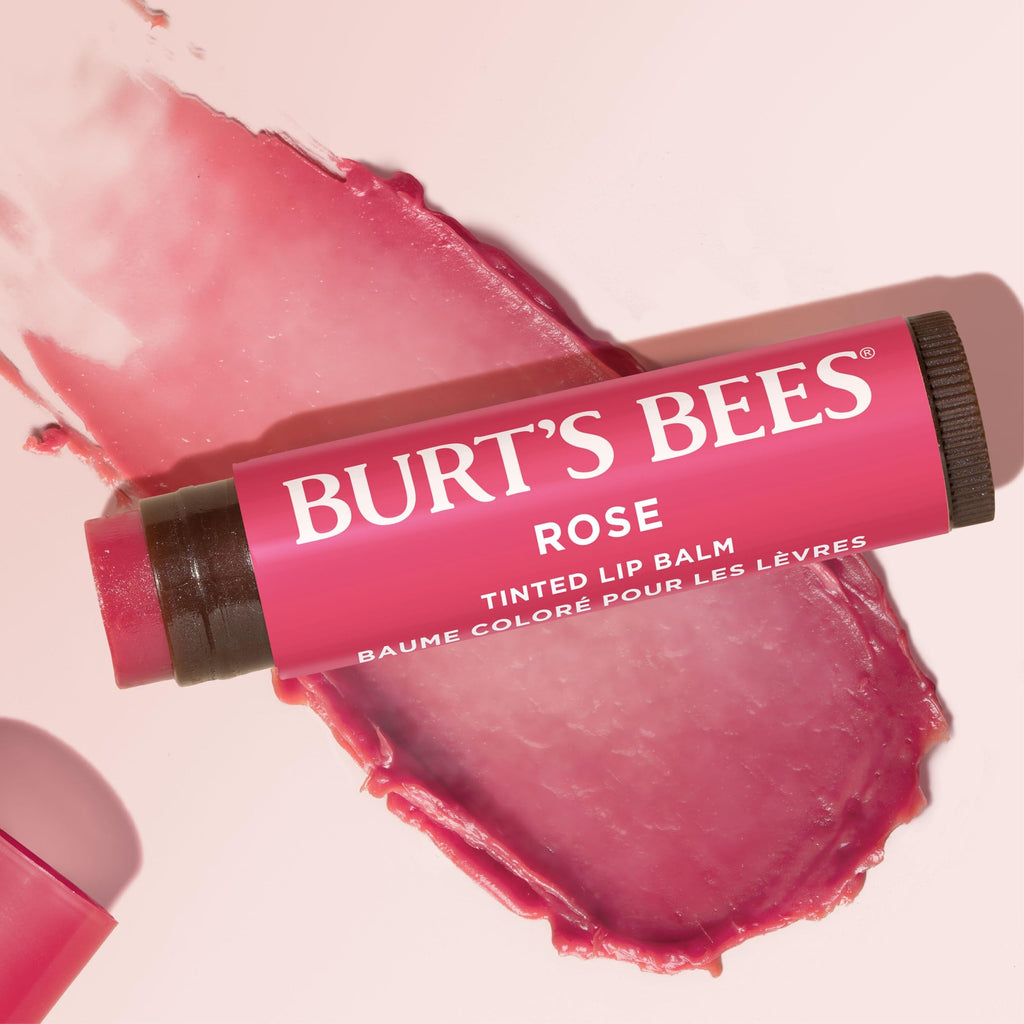 Burt's Bees Lip Tint Balm for Valentine's Day, with Long Lasting 2 in 1 Duo Tinted Balm Formula, Color Infused with Hydrating Shea Butter for a Natural Looking Buildable Finish, Rose (2-Pack)