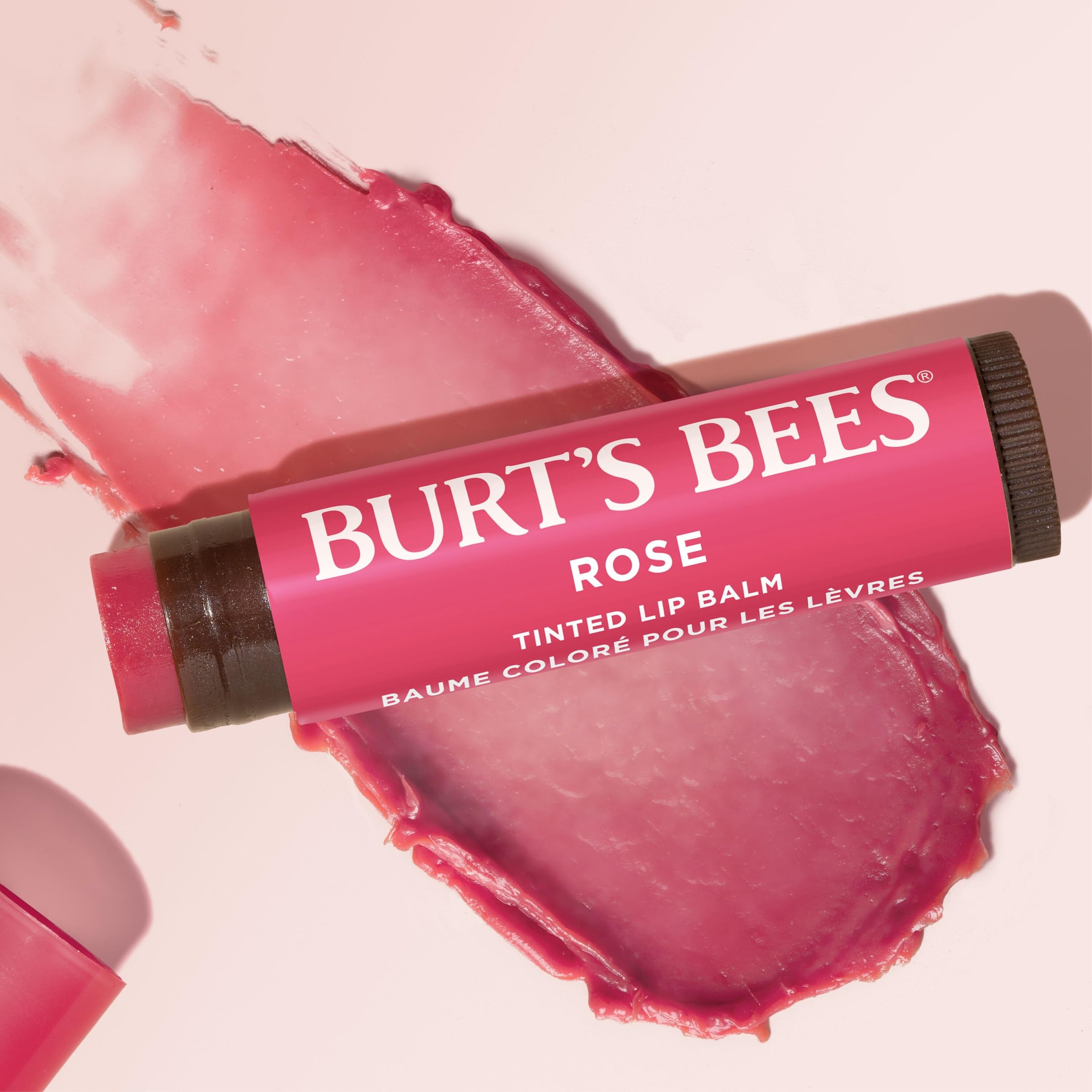 Burt's Bees Lip Tint Balm for Valentine's Day, with Long Lasting 2 in 1 Duo Tinted Balm Formula, Color Infused with Hydrating Shea Butter for a Natural Looking Buildable Finish, Rose (2-Pack)