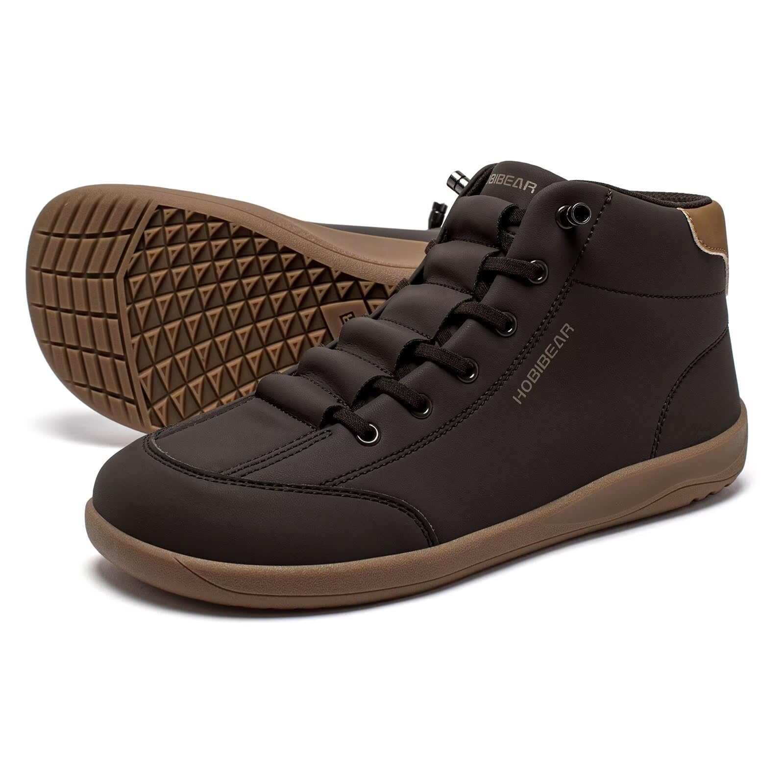 HOBIBEAR Leather Barefoot Boots Zero-Drop Wide Width Minimalist Shoes Unisex Mid Top Walking Boots(Dark Brown Women 11,Men 10)
