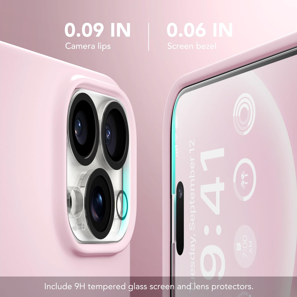 GONEZ for iPhone 15 Pro Max Case Silicone, Compatible with Magsafe, Camera Protector + Screen Protector, Soft Anti-Scratch Microfiber Lining, Liquid Silicone Shockproof Phone Cover, Chalk Pink
