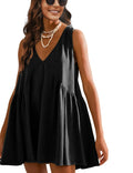 Athlisan Womens Summer Sleeveless Mini Dress Casual Loose V Neck Sundress with Pockets(Black-L)