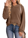 Dokotoo Womens Hoodies Fall fashion Long Sleeve Sweatshirt for Women Kangaroo Pocket Hooded Pullovers Basic Comfy Simple Plain Casual Ribbed Knit Tops Chocolate Brown Fall Clothes for Women L