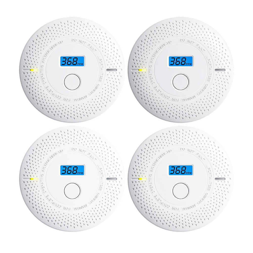 Smoke and Carbon Monoxide Detector, 2 in 1 Smoke Detector, LED Warning Light Indicators, 10 Year Battery (White), 4 Pack