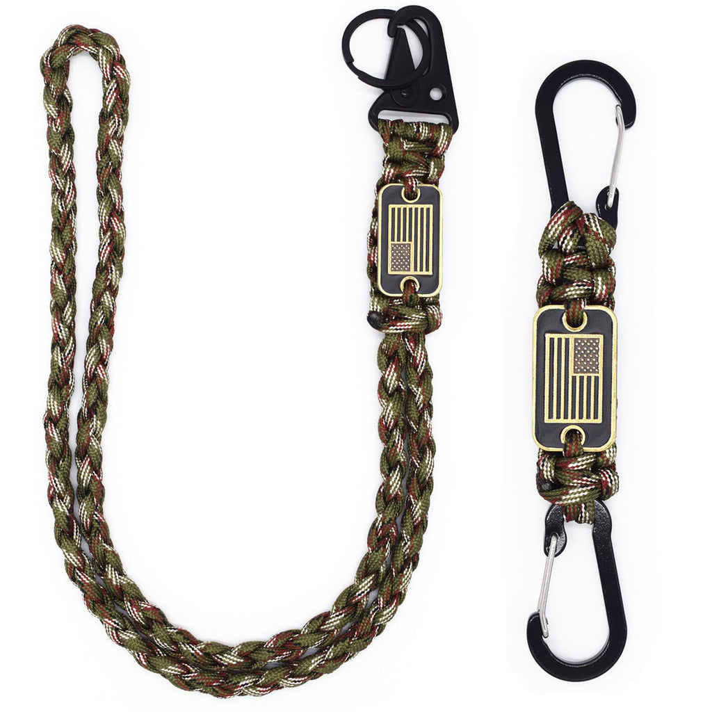 ZXKHYOR 2 Pcs Heavy Duty Paracord Lanyard Necklace, 550 Braided Keychain Lanyard Strap with USA Flag, Parachute Rope Necklace Keychains, Braided Strong Keychains for Outdoor Activities, Camera, Keys