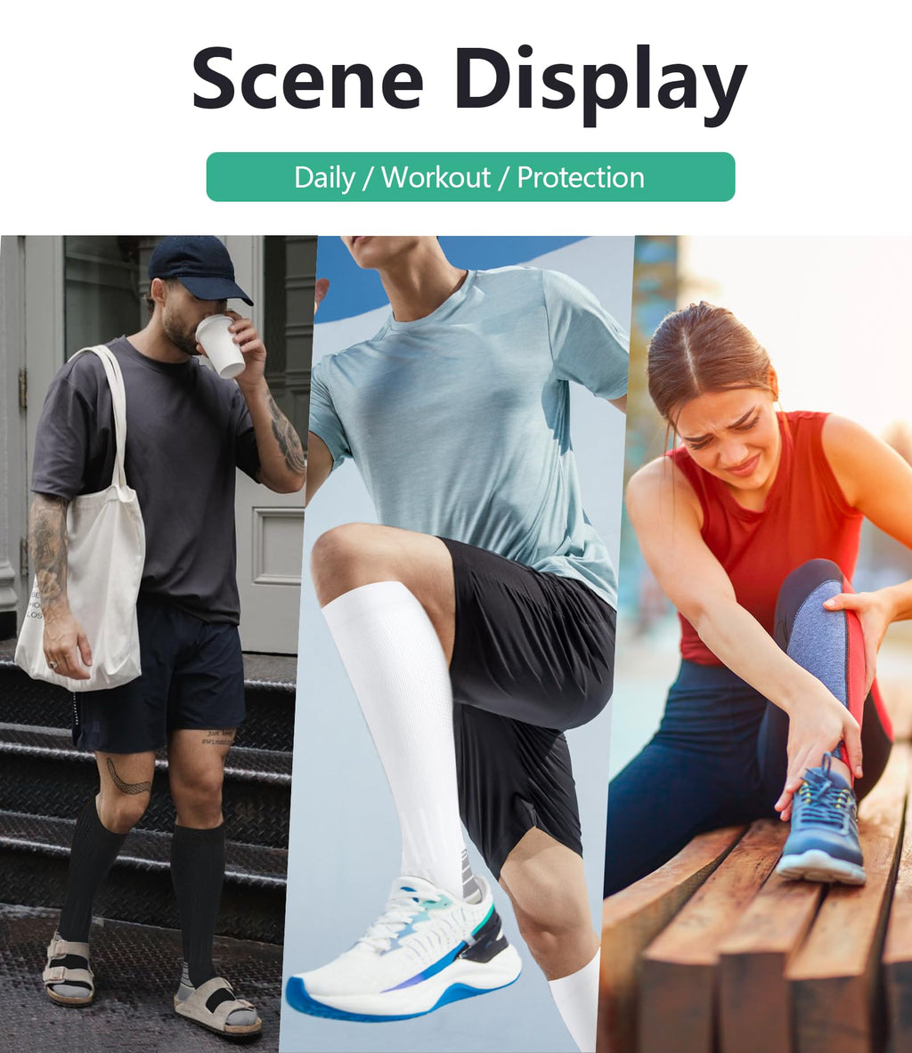 FuelMeFoot 3 Pack Compression Socks For Women Men Knee High Socks 15-20mmHg workout socks runner tall pregnant 9-12 presents graduation clothes