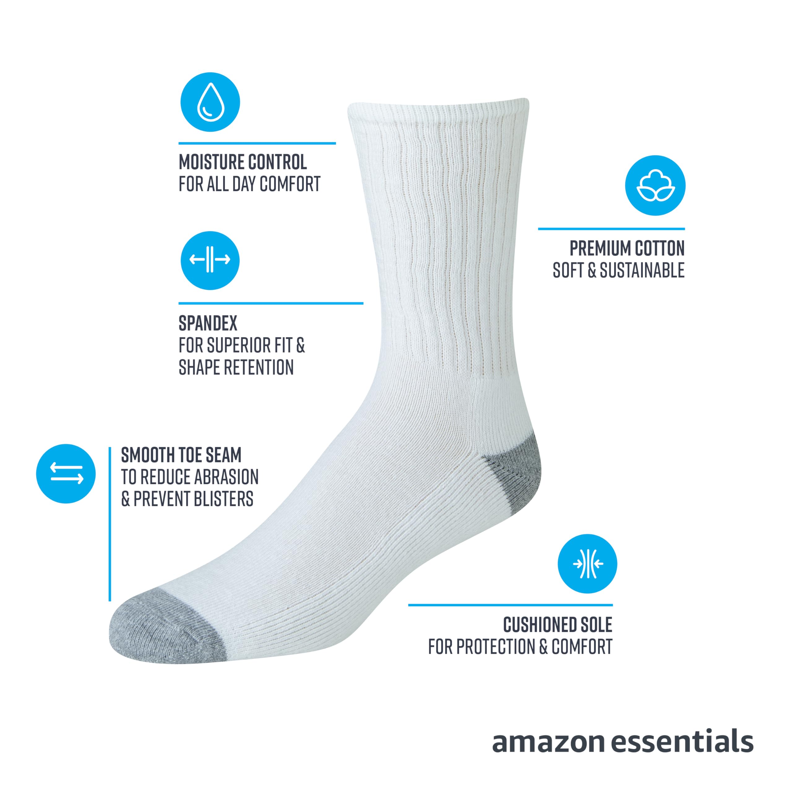 Amazon Essentials Men's Standard 10-Pack Cotton Half Cushioned Crew Socks, Black, Shoe Size: 6-12