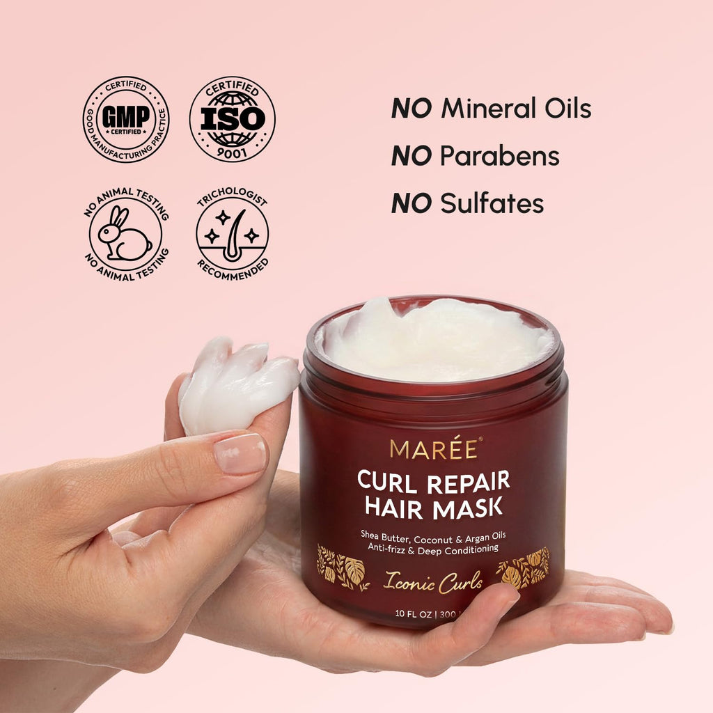 MAREE Curl Repair Hair Mask - Deep Conditioning Care for Damaged, Dry Curly Hair Products for Women & Men - Curl Moisturizer & Conditioner - Tratamiento Mascarilla para el Cabello Seco y Maltratado