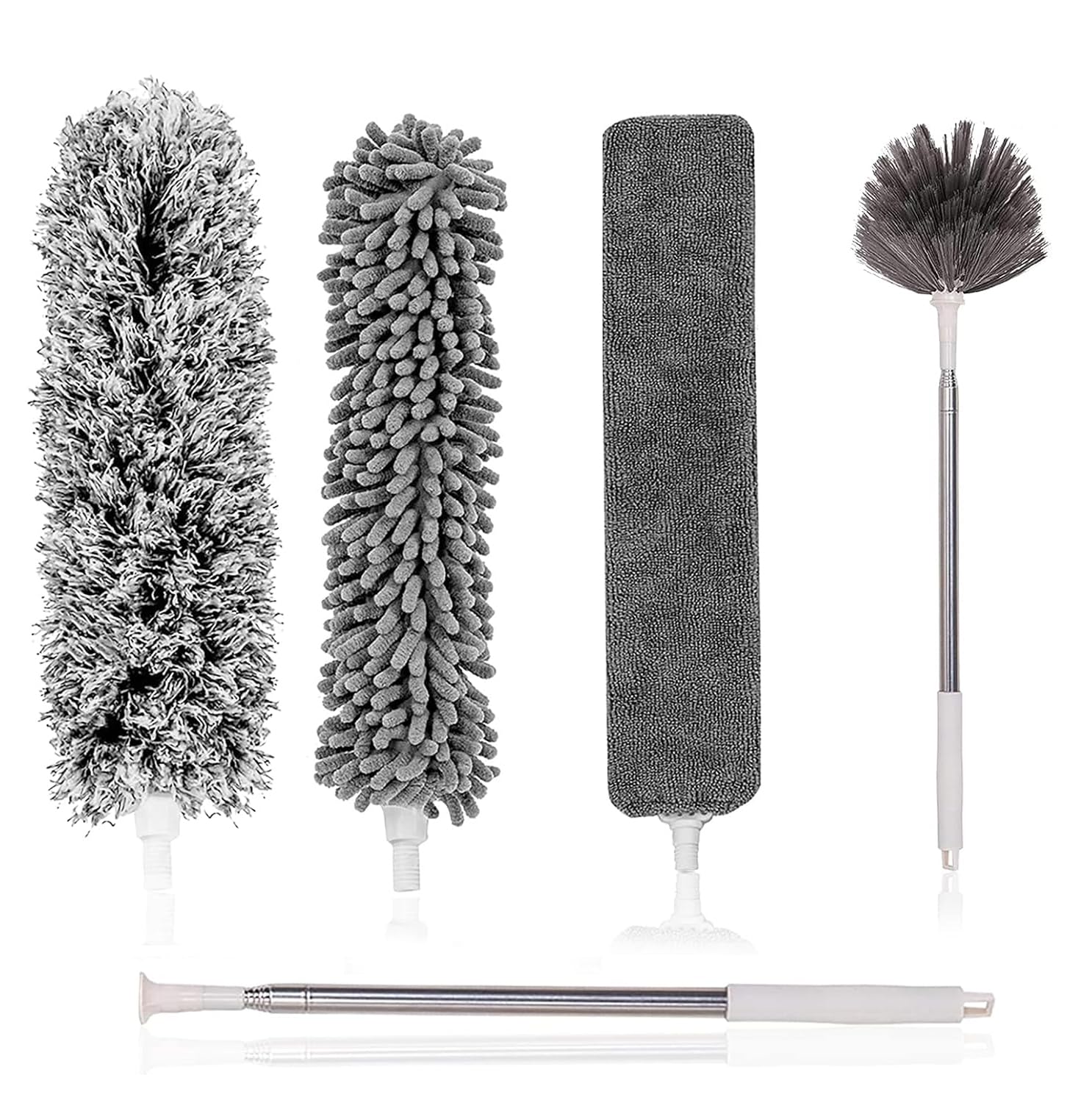 Tiumso Microfiber Feather Duster 5-in-1 Kit, Dusters for Cleaning, Duster with Extension Pole 100 Inches, Cobweb Duster, Microfiber Dusters for High Ceilings and Fans, Blinds, Cars and Furniture