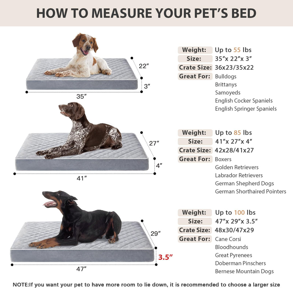 WNPETHOME Orthopedic XXL Dog Beds Large Sized Dog, Waterproof Extra Large Dogs Bed with Removable Washable Cover, Multi-Needle Quilting Dogs Crate Bed