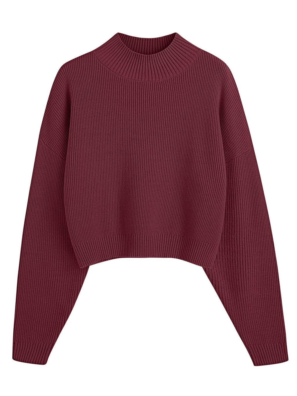 LILLUSORY Womens Turtleneck Mock Cropped Sweaters Winter Cute Oversized Knit Trendy Tops Fashion Long Sleeve Fall Clothes Wine S