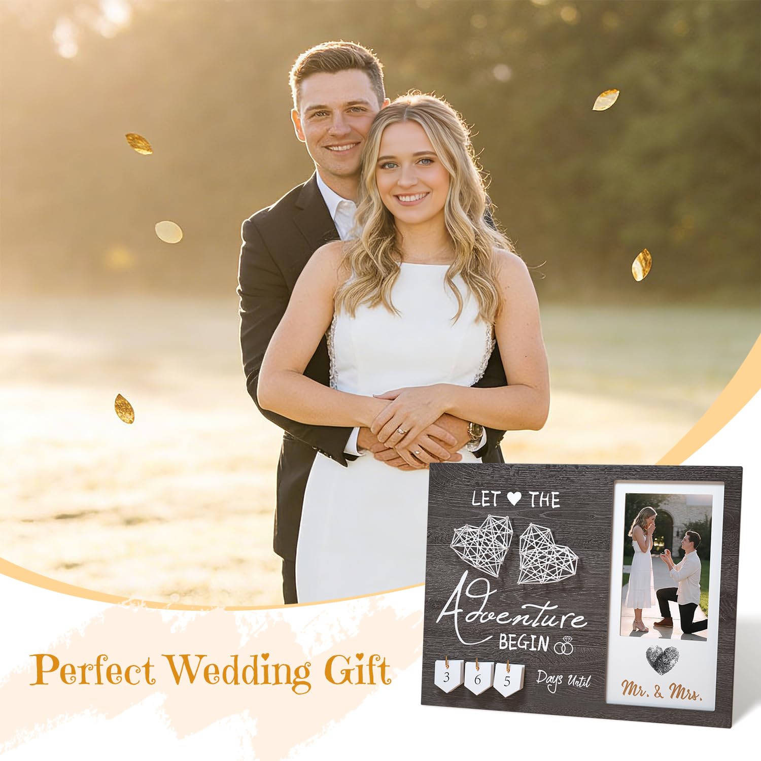 Inovayer Engagement Gifts for Couple, Wedding Countdown Heart Thumbprint Picture Frame and Ink Kit, Bride to be Gift, Cool Engagement Present for Her Women, Fiance Gifts