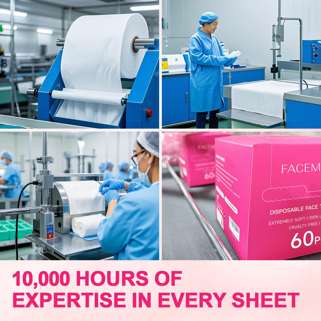 FACEMADE 60 Count XXL Disposable Face Towels 12" × 12", 100% USDA Biobased Face Towelettes Disposable, Clean Facial Towels for Makeup and Clean Skin, Super Soft and Thick Dry Wipes Club
