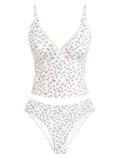 ZAFUL Swimsuits for Women's Tummy Control Tankini V Neck High Waisted Tie Bikini Set 2 Pieces Bathing Suits (7-White, M)