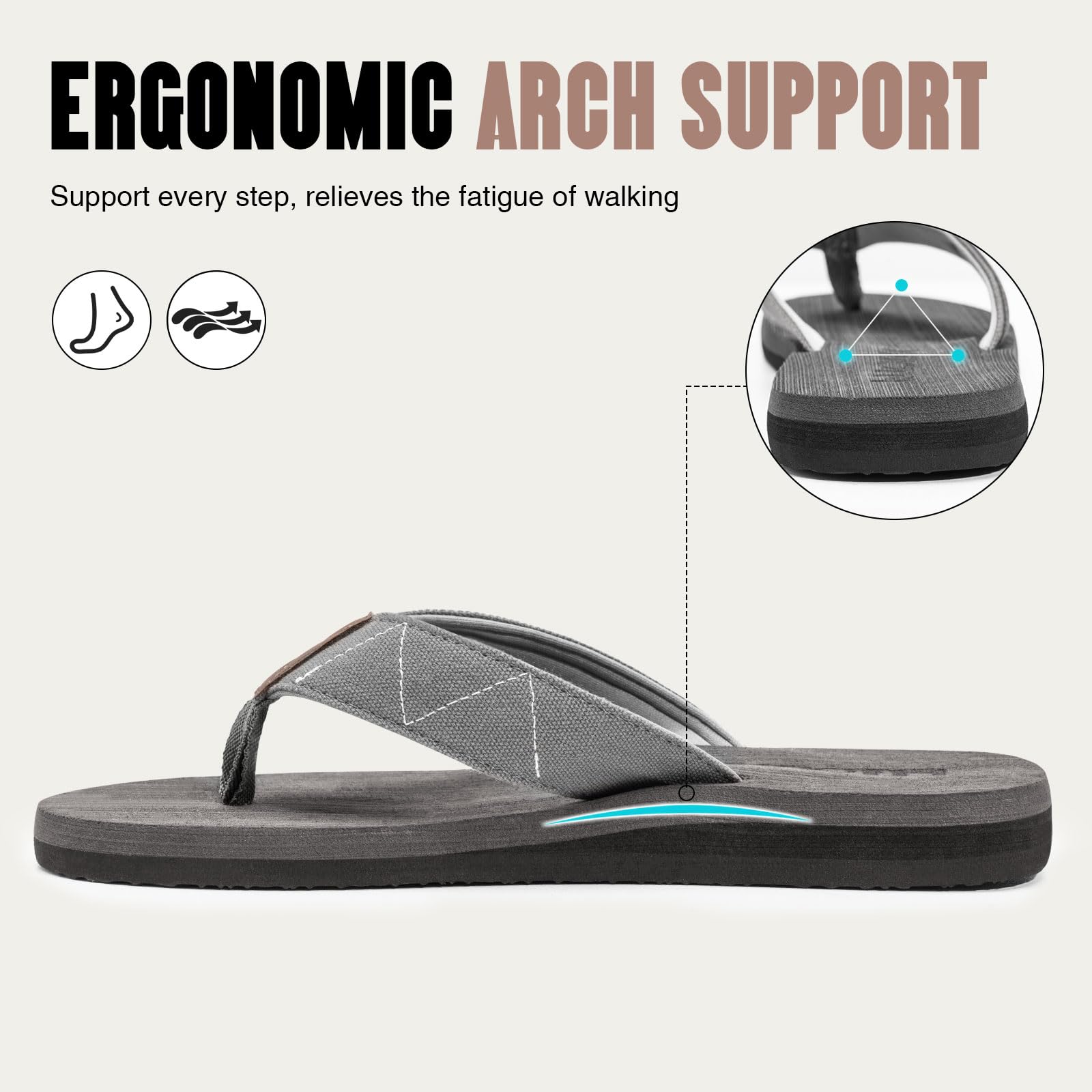 FITORY Men's Flip-Flops, Thongs Sandals Comfort Slippers for Beach Gray Size 10