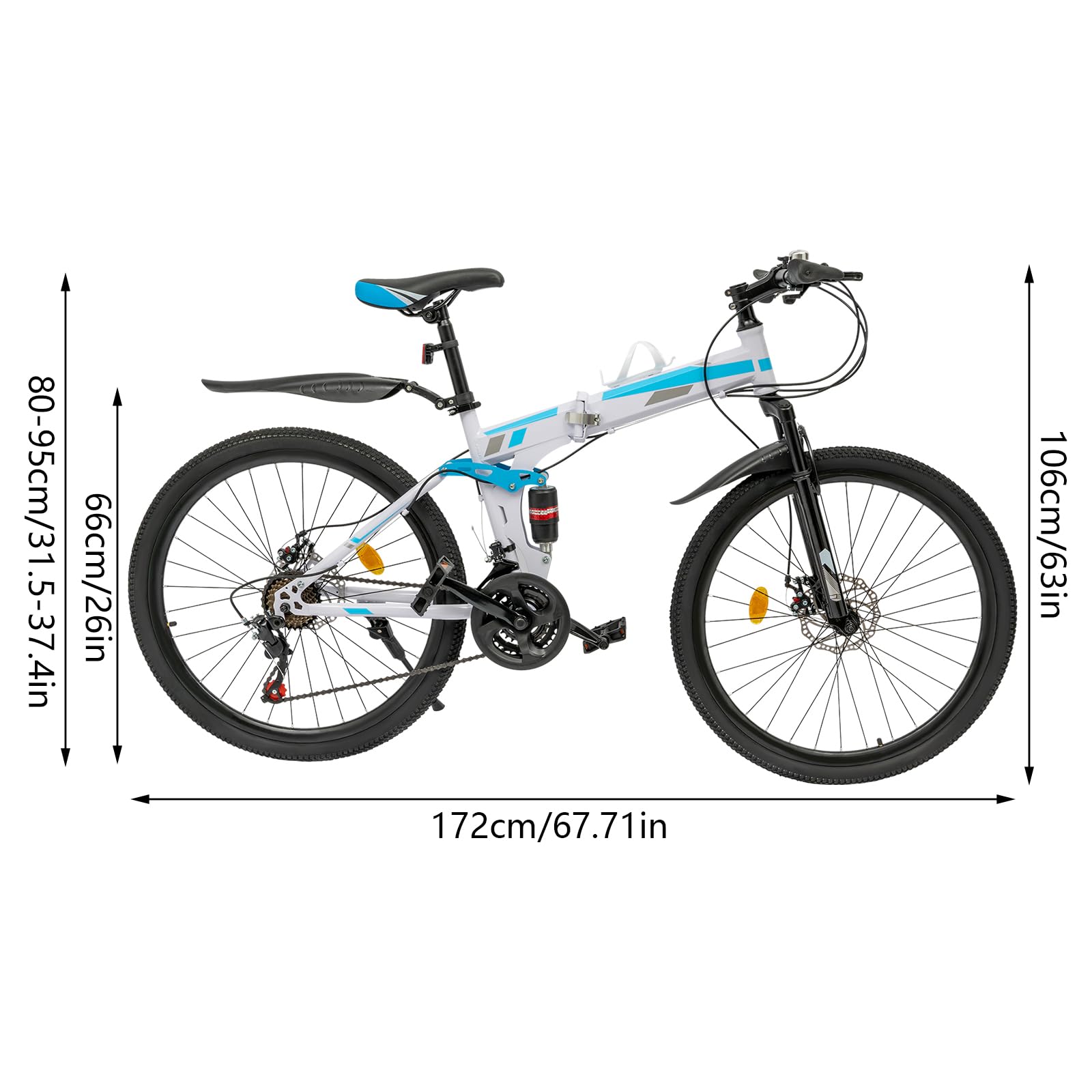 Arligaaduo 26 Inch Foldable Mountain Bike, 21 Speed Folding Mountain Bike with Double Shock Effect, Full Suspension Powerful Mechanical Dual Disc Brakes, Unique Design and Ergonomic Frame & Cushion