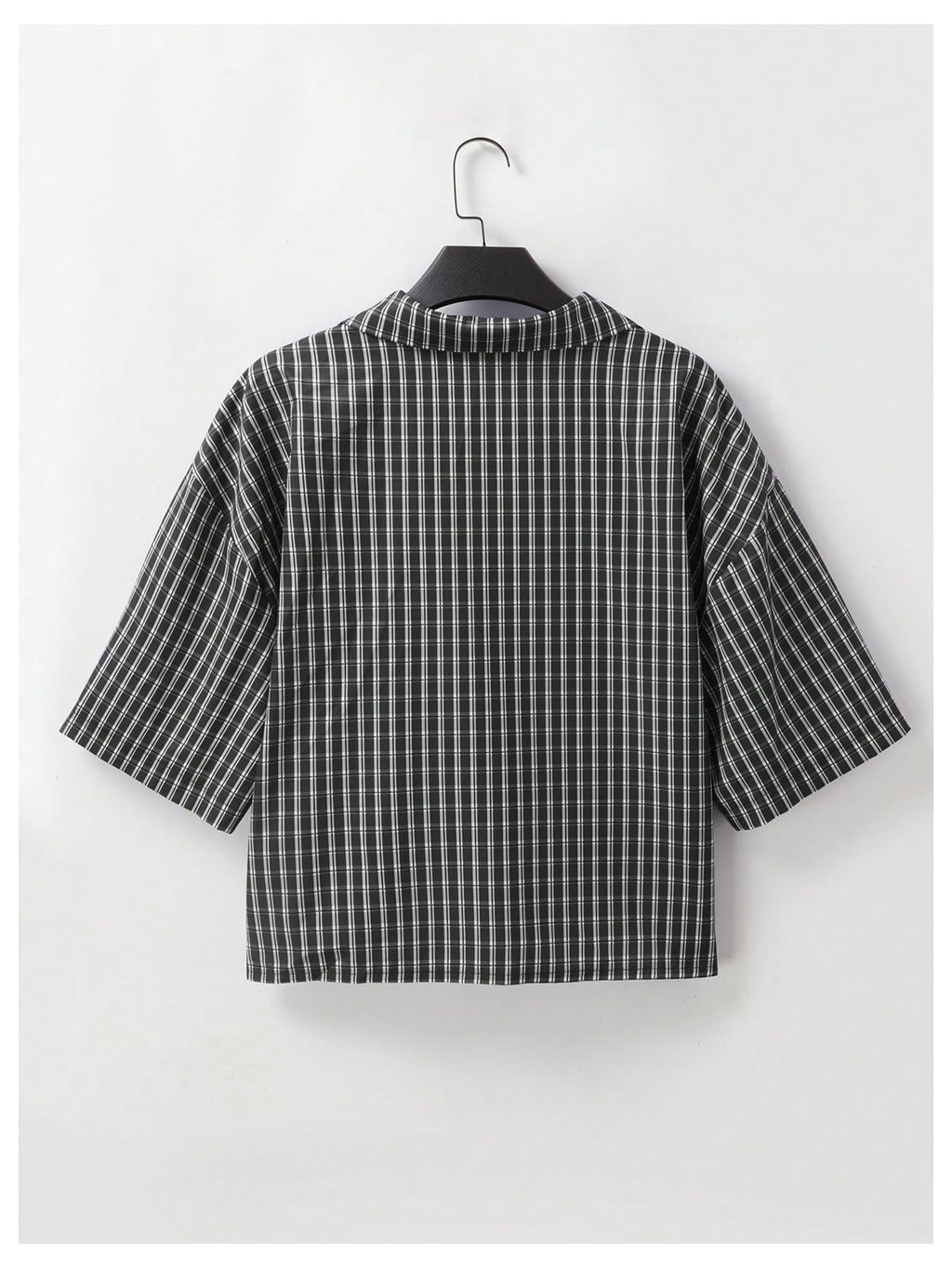 GORGLITTER Men's Gingham Cropped Shirt Short Sleeve Button Down Shirts Black Medium