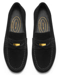 Journey West Ivy Style Suede Slip-on Penny Loafers Shoes for Women Black US 6