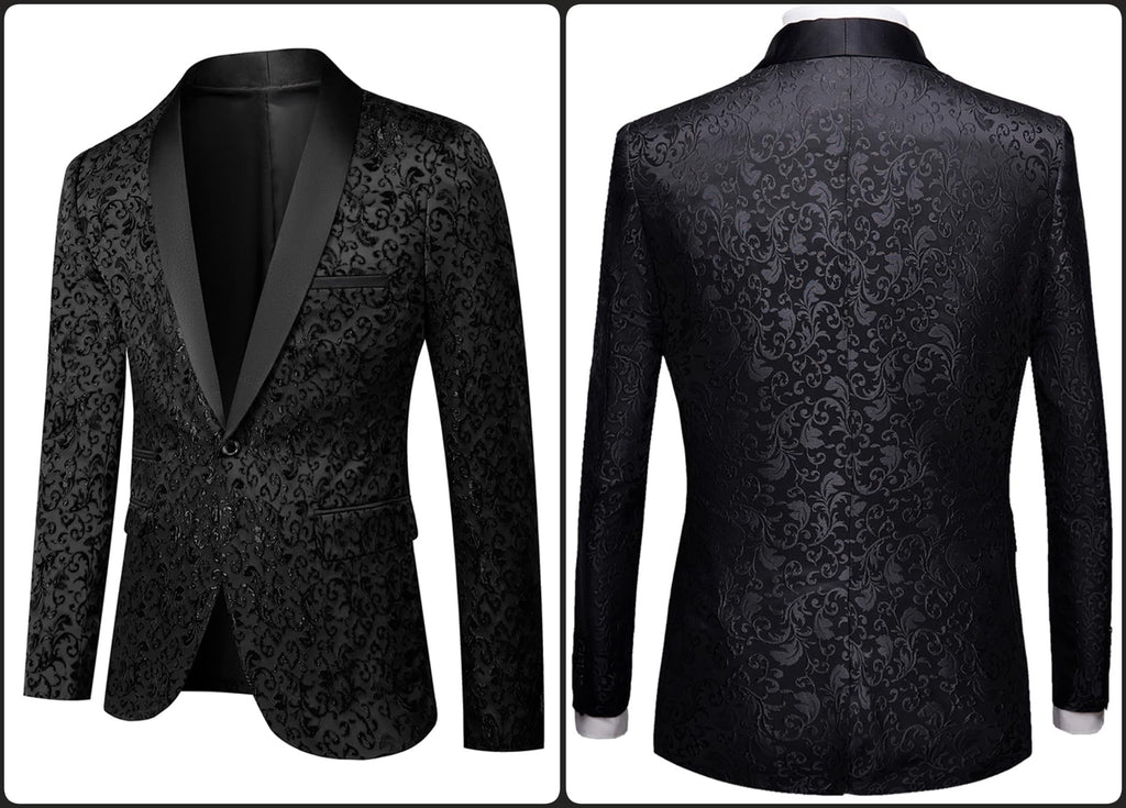 Mgnaie Mens Suits Regular Fit 2 Piece Skinny Tuxedo Blazer Pants Shawl Lapel Paisley Suits Set Men for Wedding Party Black