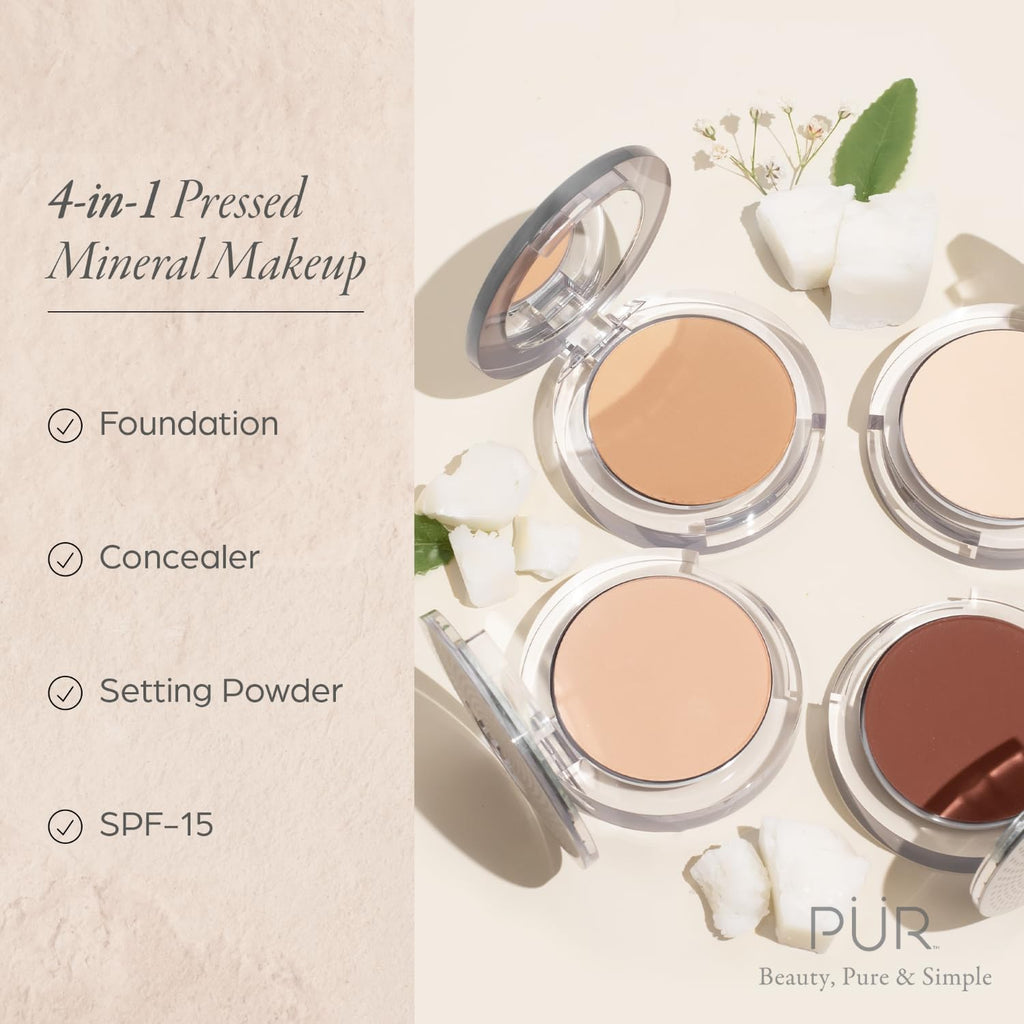 PUR Beauty 4-in-1 Pressed Mineral Makeup Powder Foundation with SPF 15 - Concealer & Finishing Compact Pressed Powder for Face - Buildable Medium to Full Coverage Foundation Powder (Bisque)