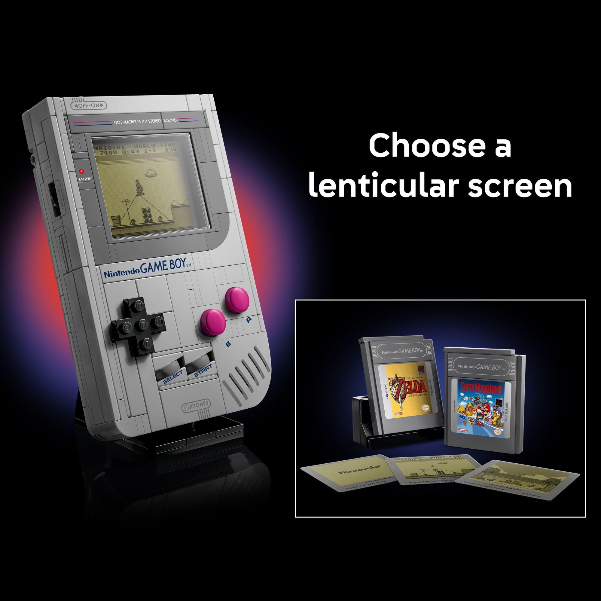 LEGO Super Mario Game Boy - Retro Building Sets for Adults, Ages 18+ - Gifts for Birthdays - Collectible Model with Game Paks and Display Stand - 72046