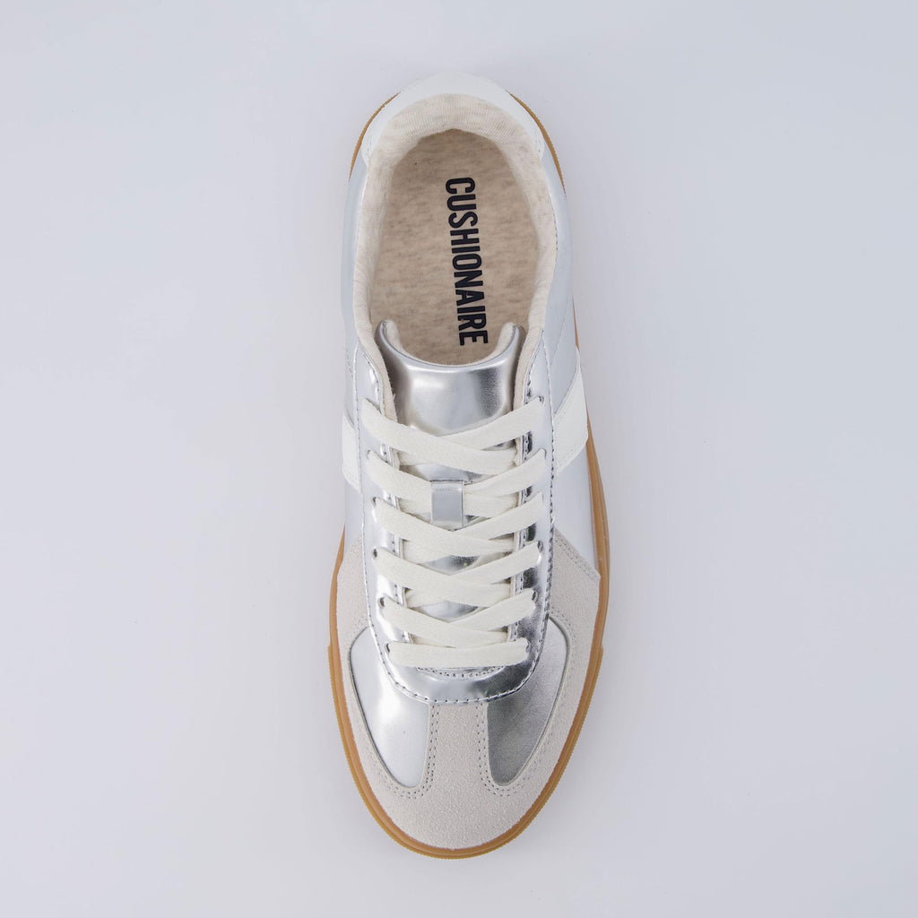CUSHIONAIRE Bailey Womens Retro Sneaker, Classic Everyday Sneakers for Women with Sleek Rounded Toe and Memory Foam, SILVER 8.5