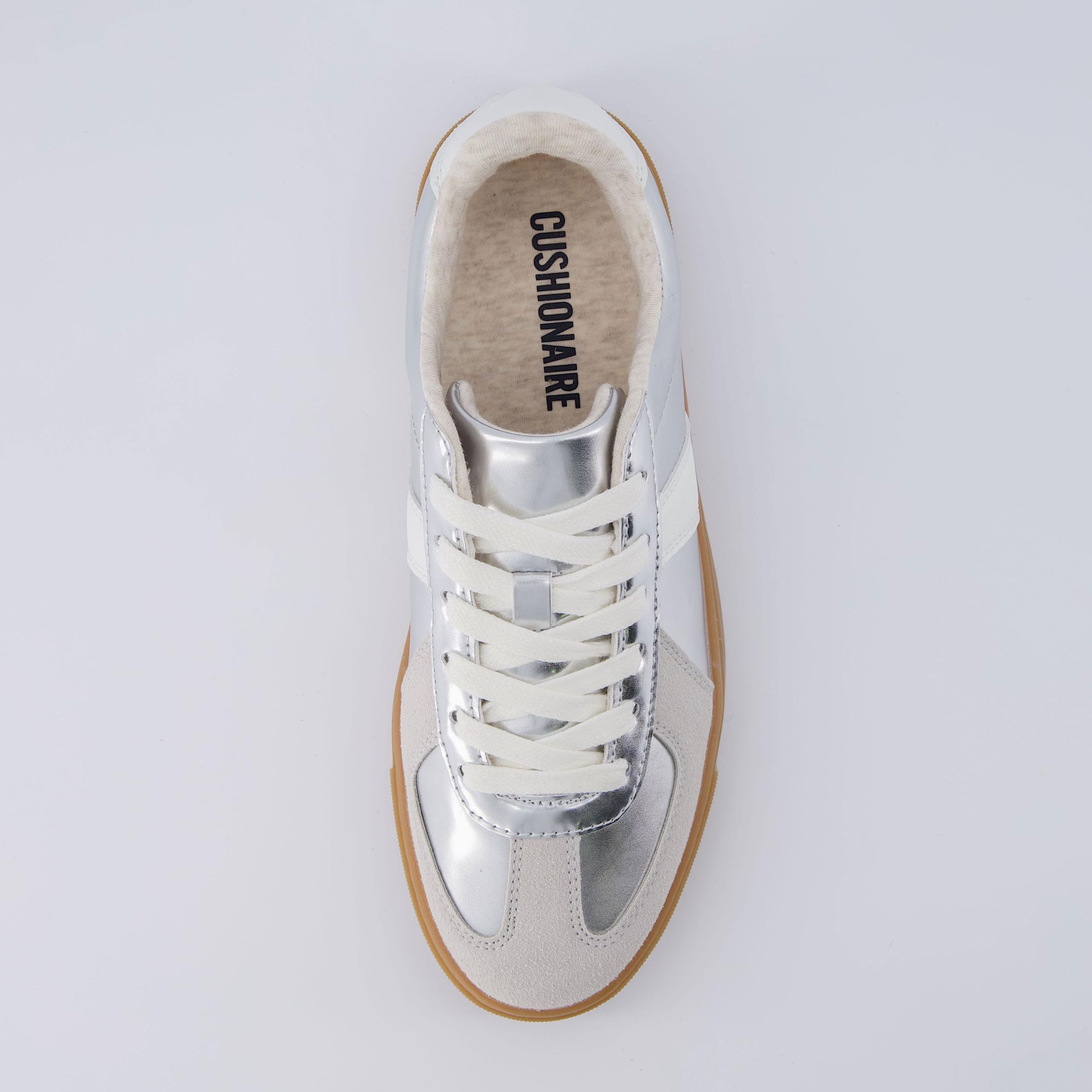 CUSHIONAIRE Bailey Womens Retro Sneaker, Classic Everyday Sneakers for Women with Sleek Rounded Toe and Memory Foam, SILVER 8.5