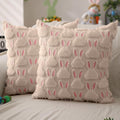 DFXSZ Easter Pillow Covers 16x16 inch Set of 2 Easter Decorations Pink Ears Beige Rabbit Soft Plush Faux Fur Jacquard Throw Pillows for Bedroom Sofa Holiday Festivals Home Decor FHJ-17C16