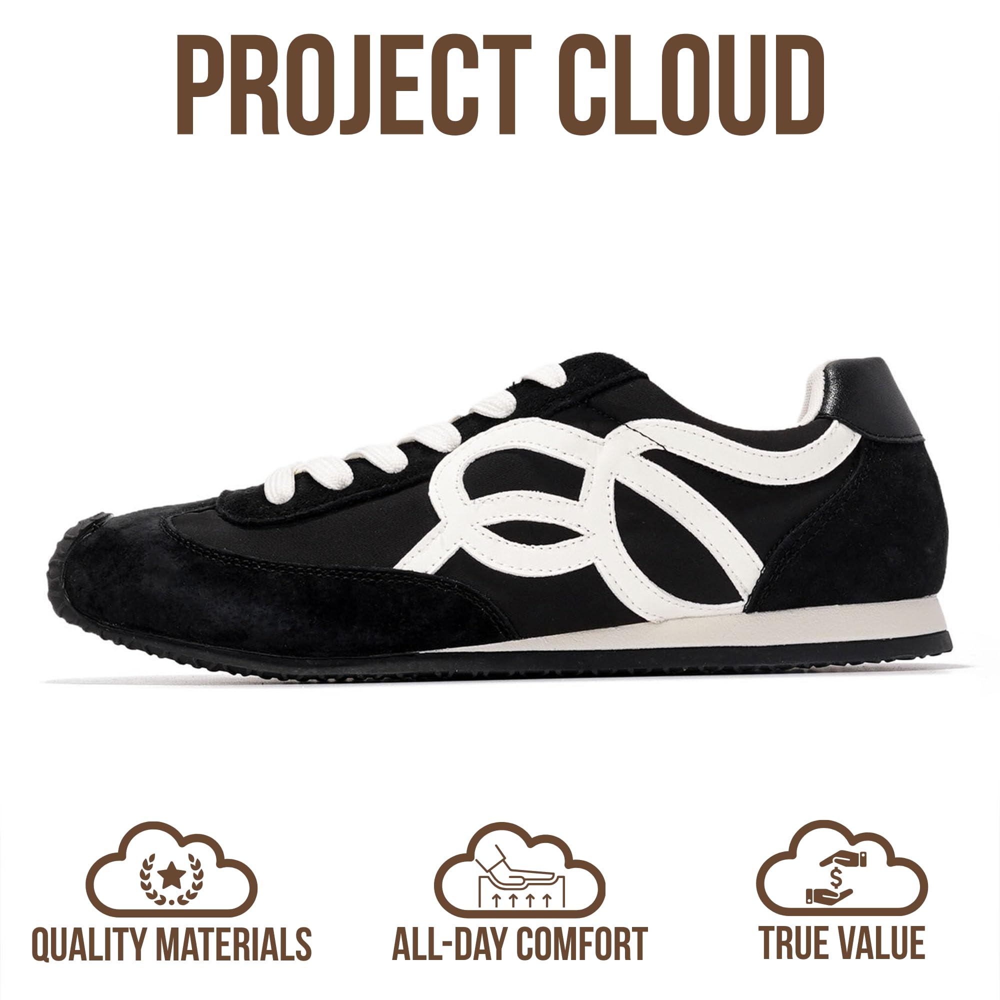 Project Cloud Womens Shoes with Leather Memory Foam Insole Trendy Sneakers for Women - Lightweight & Non-Slip Womens Sneakers Walking Shoes for Women Footwear(Lowy,BLK,6.5)