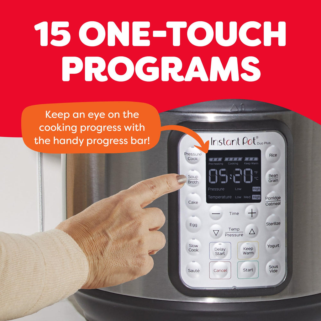Instant Pot Duo Plus 9-in-1 Multicooker, Pressure Cooker, Slow Cook, Rice Maker, Steamer, Sauté, Yogurt, Warmer & Sterilizer, Includes App With Over 800 Recipes, Stainless Steel, 6 Quarts