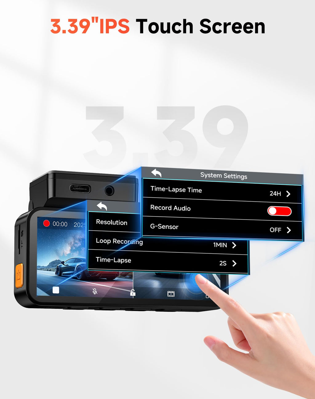 VIRROW Dash Cam Front and Rear: 4K+2.5K Dash Camera for Cars with Touch Screen 3.39" - Dashcam with WiFi APP Control 64GB Parking Mode Night Vision Loop Recording Emergency Lock (X5)