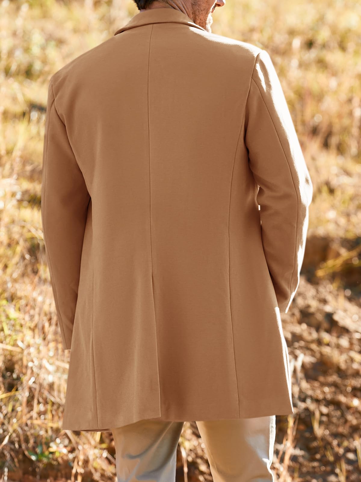 PASLTER Mens Cotton Business Trench Topcoats Winter Heavyweight Warm Single Breasted Coats Khaki