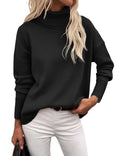 Zeagoo Women's Turtleneck Sweater 2025 Fall Winter Chunky Knitted Pullover High Low Hem Trendy Basic Jumper Top Black