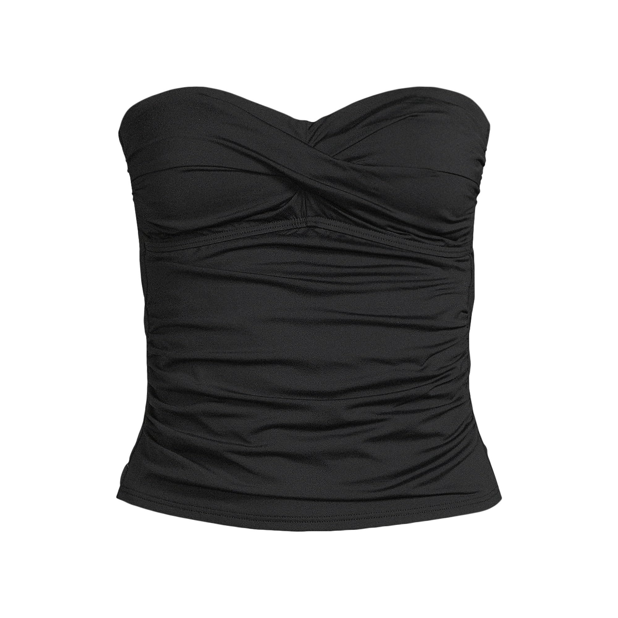 Lands' End Women's Petite Bandeau Tankini Swimsuit Top 8 Black