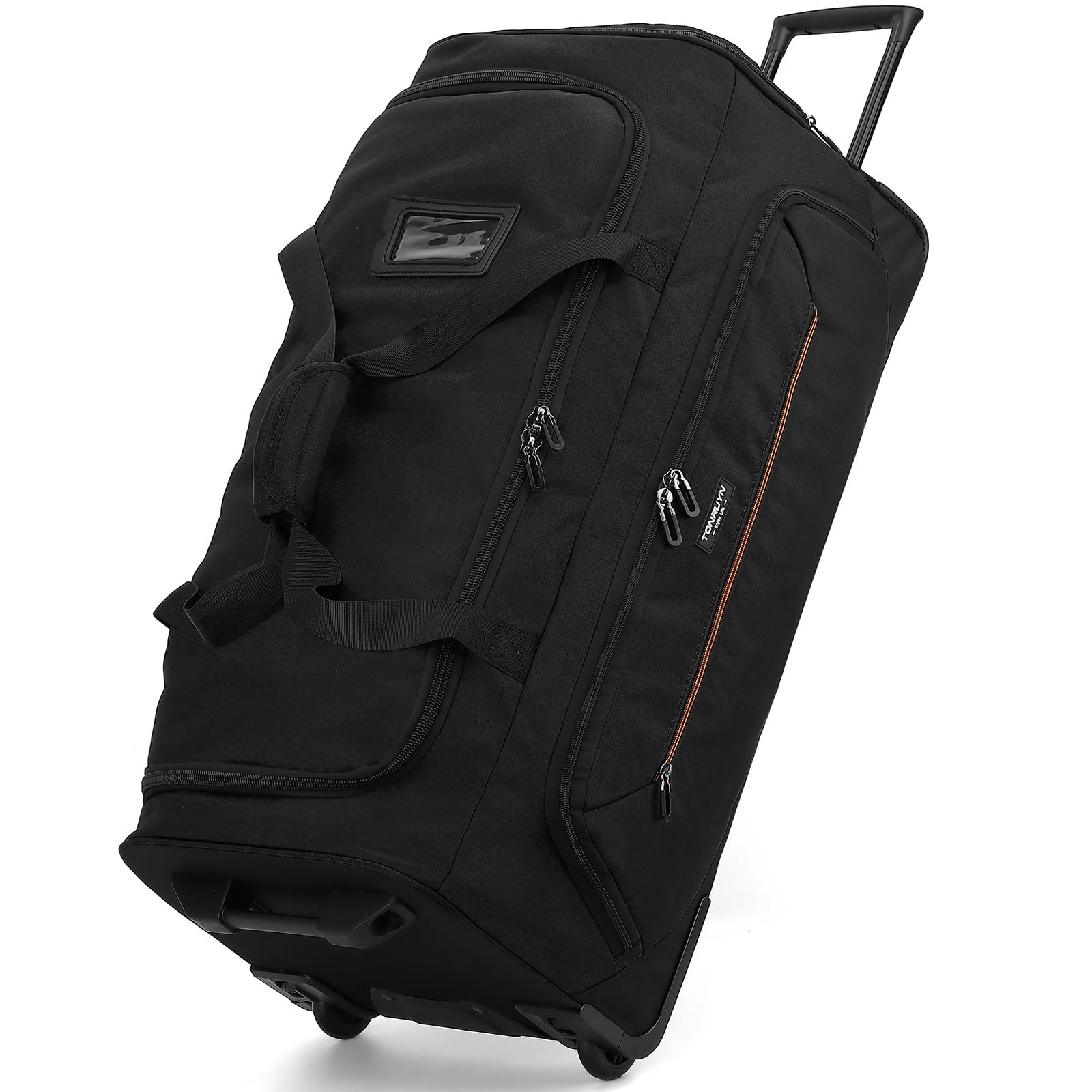 TONRUYN Large Rolling Duffle Bag with Wheels and Handle 85L 29 inch Travel Duffel Bag for Men Women with Shoe Compartment & Wet Pocket, 2 Wheeled Checked Luggage for Business Travel Long Trips, Black