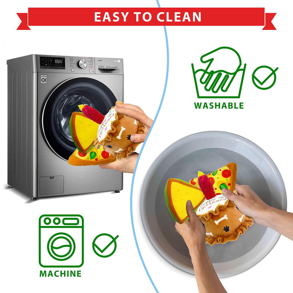 CneeeeeB Birthday Dog Toys Crinkle Dog Toy Squeak Cake Toy Aggressive chew Toys for Puppy Sandwiches Pizza Party Dog Toy Interactive Birthday Toy with 3 Pack for Dog Birthday