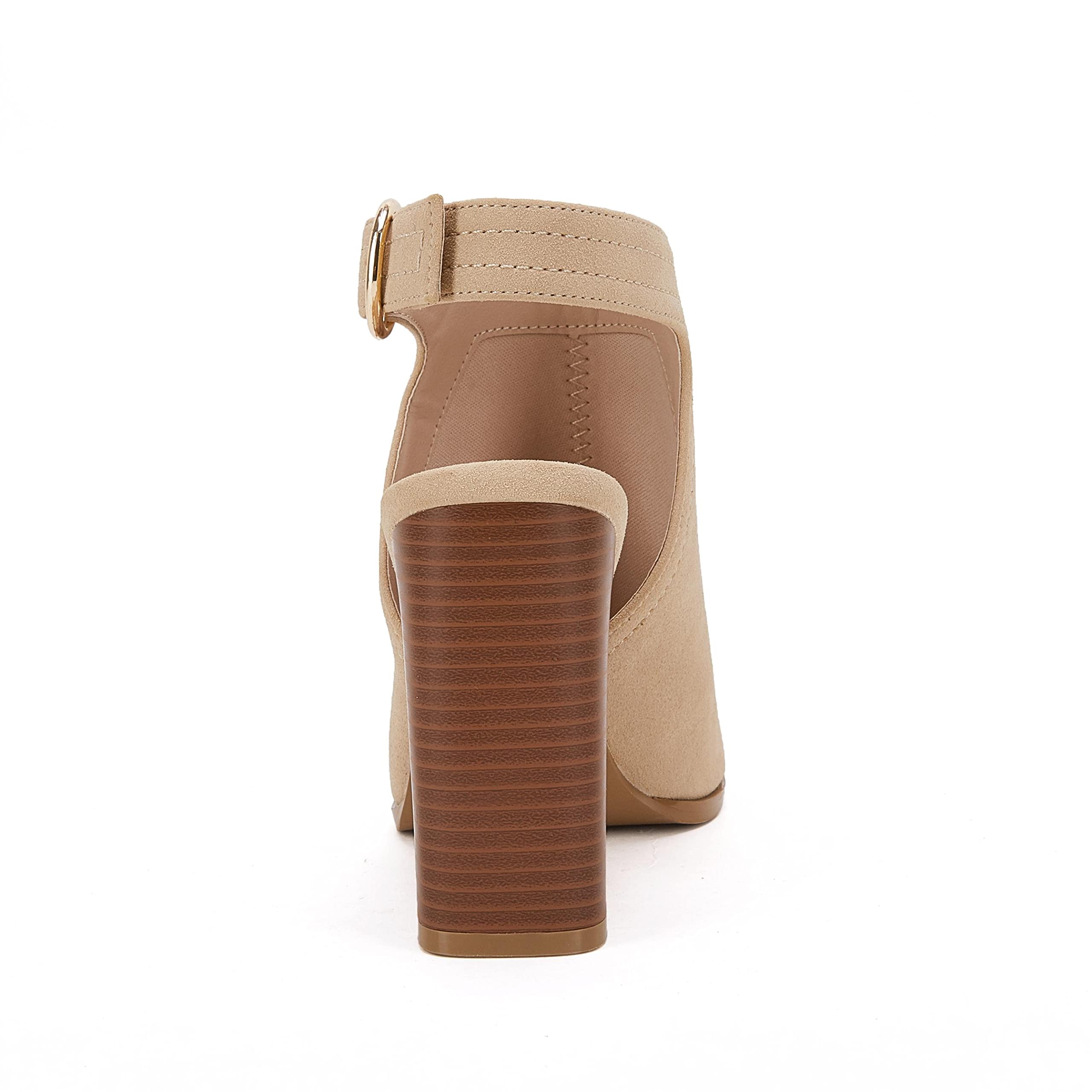 Ermonn Women‘s Cutout Peep Toe Stacked Heeled Sandals Ankle Strap Buckle Booties
