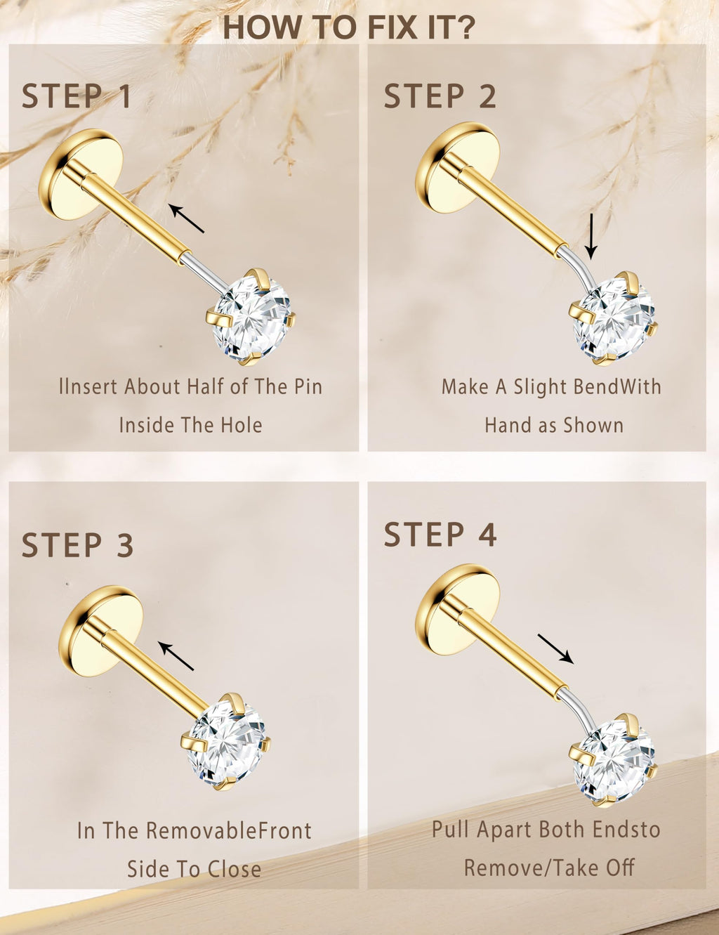 JeryWe Nose Rings for Women - 14K Gold Filled Hypoallergenic Surgical Steel Nose Ring Hoops CZ Lip Ring Screw L Shaped Studs Threadless Flat Back Stud Nose Piercings Jewelry for Women Men CZ