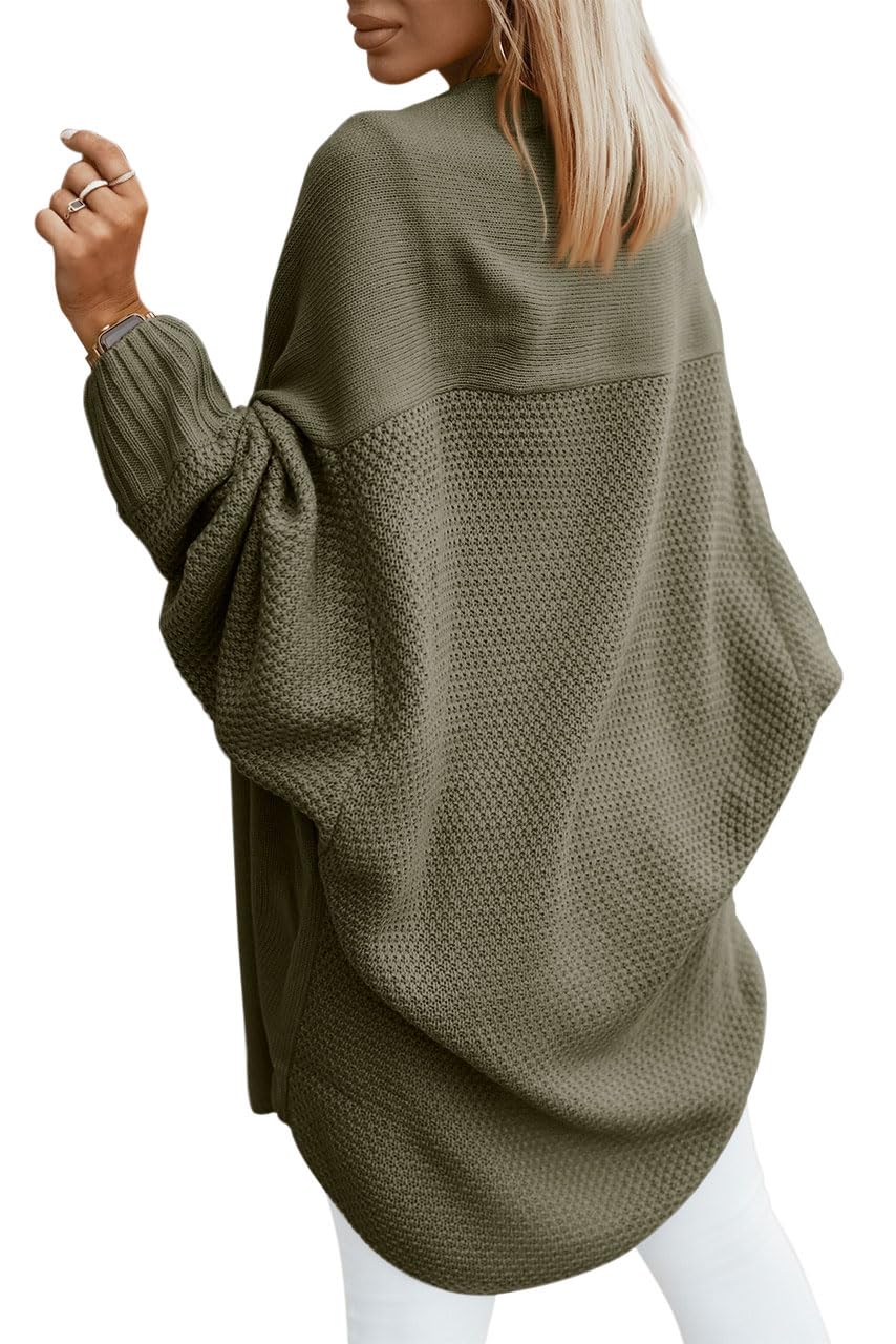 Miladusa Oversized Cardigans for Women Trendy Batwing Sleeve Long Cardigan Fall Sweaters Army Green