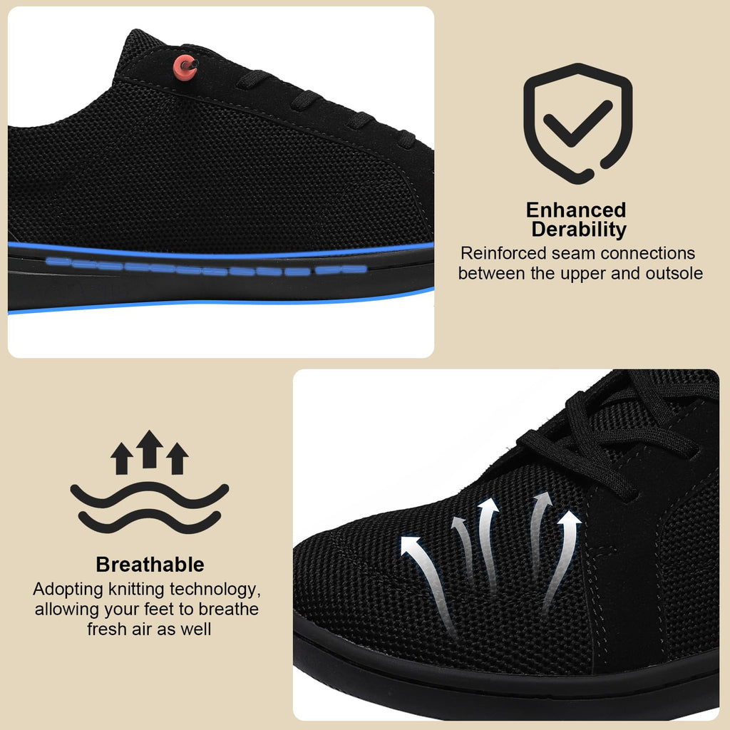 Men's Barefoot Wide Toe Box Shoes - Minimalist Barefoot Dress Shoes Sneakers Zero Drop Extra Wide Slip on Walking Shoes All Black Size 11 Wide