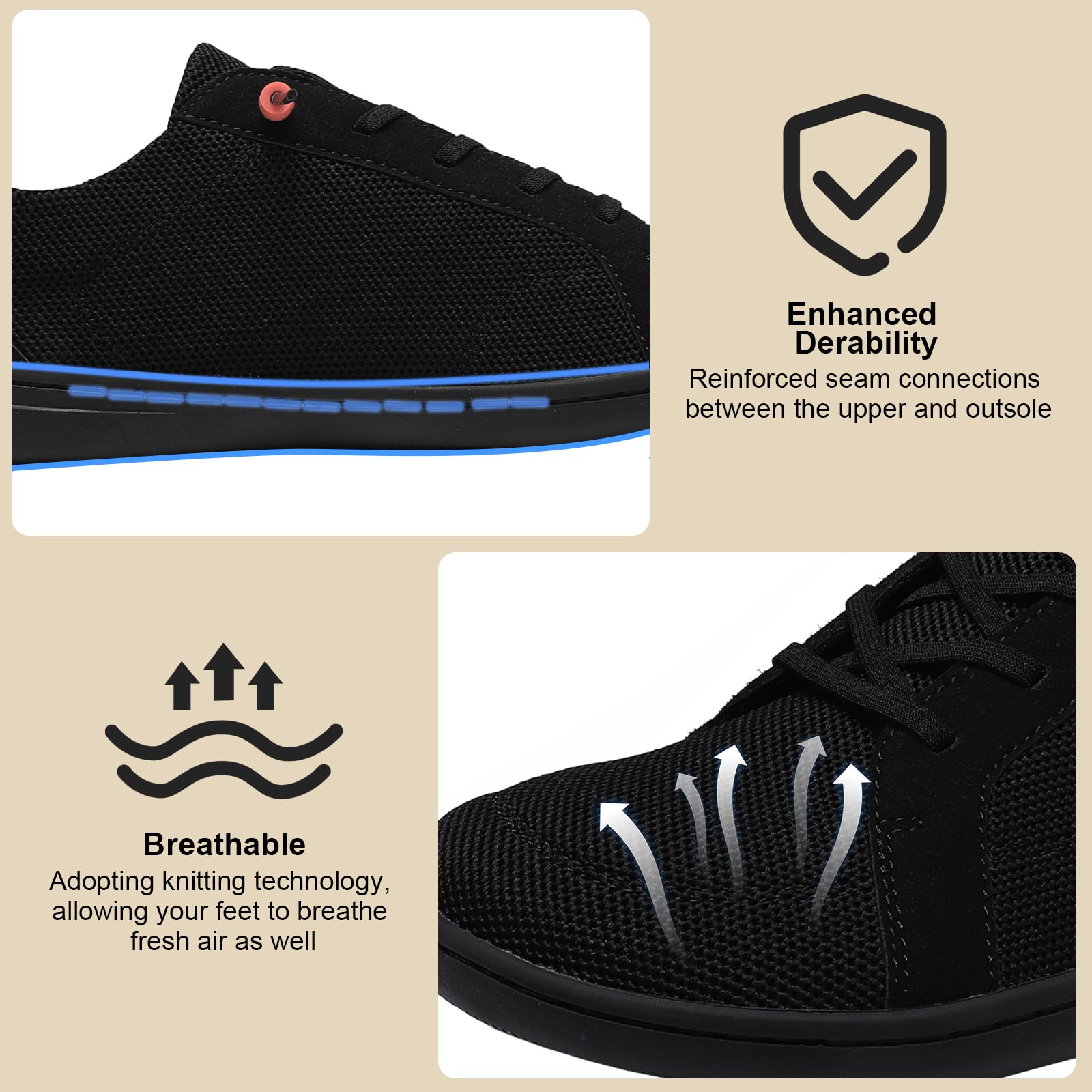 Men's Barefoot Wide Toe Box Shoes - Minimalist Barefoot Dress Shoes Sneakers Zero Drop Extra Wide Slip on Walking Shoes All Black Size 11 Wide