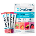 DripDrop Zero Sugar Plus - Sugar Free Hydration Packets - Single Serve Electrolytes Powder Drink Mix - Strawberry Kiwi, Peach, Cherry Limeade, Wild Berry - Non-GMO, Gluten Free, Vegan - 8 Sticks
