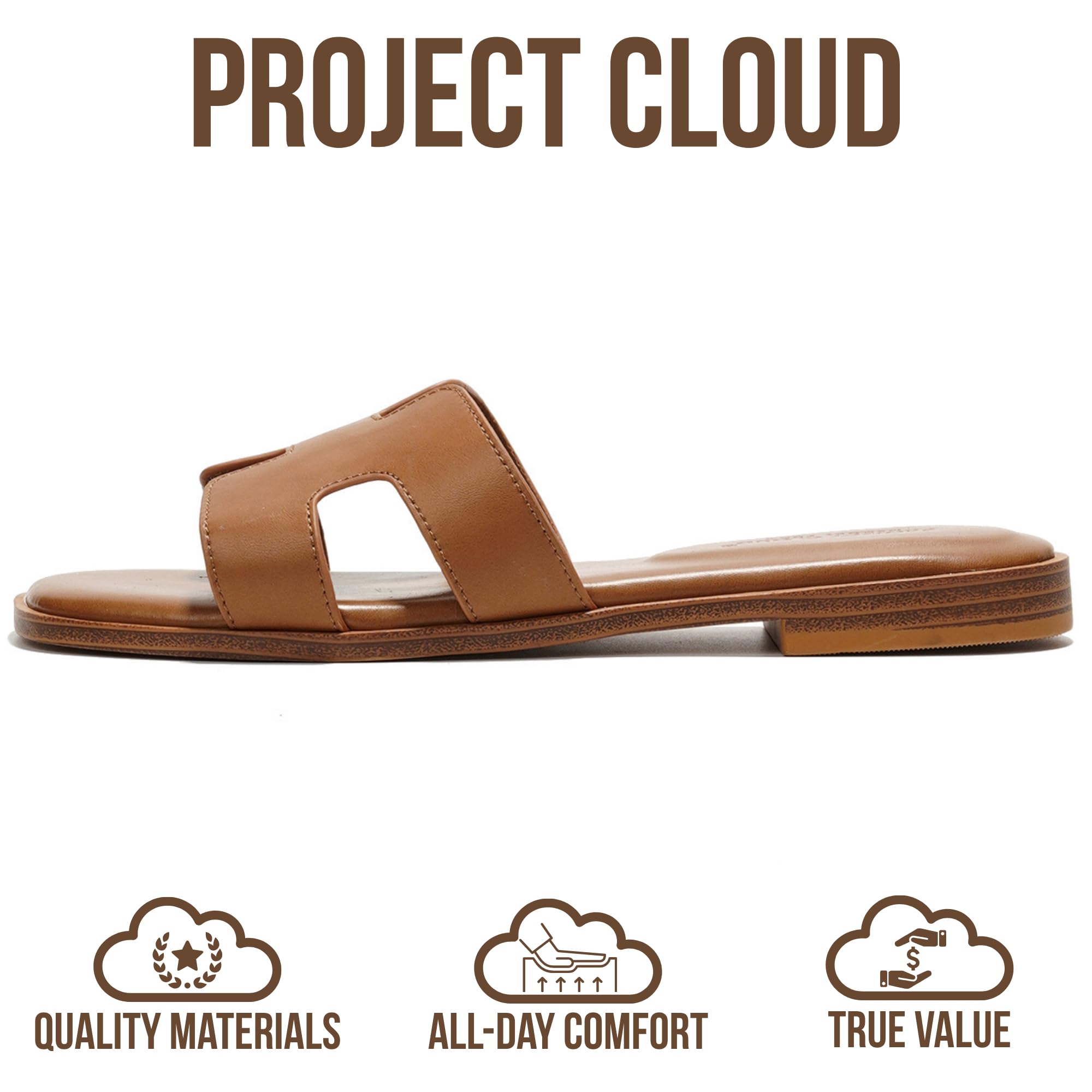 Project Cloud 100% Genuine Leather Sandals for Women 2026 - Fashion Flat Womens Sandals with Memory Foam Insole Slides Sandals Women Footwear - Mules Women's Sandals (Jannel,Cogn, 11)