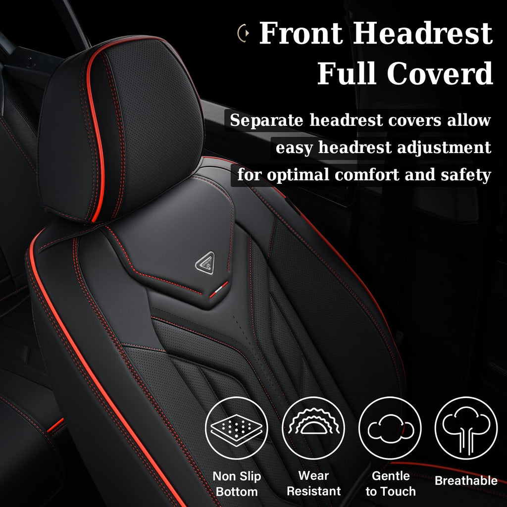 Coverado Seat Covers, Car Seat Covers Full Set, Leather Seat Covers for Cars, Automotive Seat Covers Car Seat Protector Car Accessories Fit for Most Sedans SUV Pick-up Truck(Black&Red)