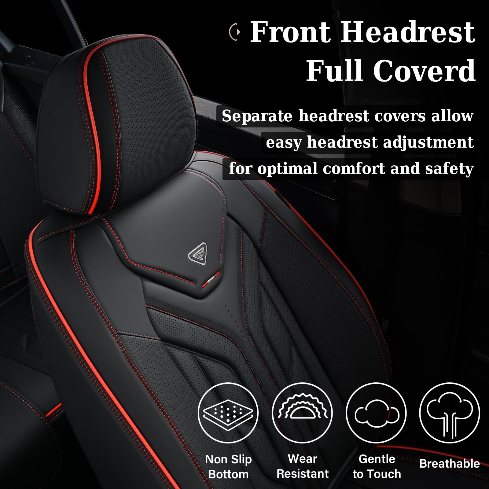 Coverado Seat Covers, Car Seat Covers Full Set, Leather Seat Covers for Cars, Automotive Seat Covers Car Seat Protector Car Accessories Fit for Most Sedans SUV Pick-up Truck(Black&Red)