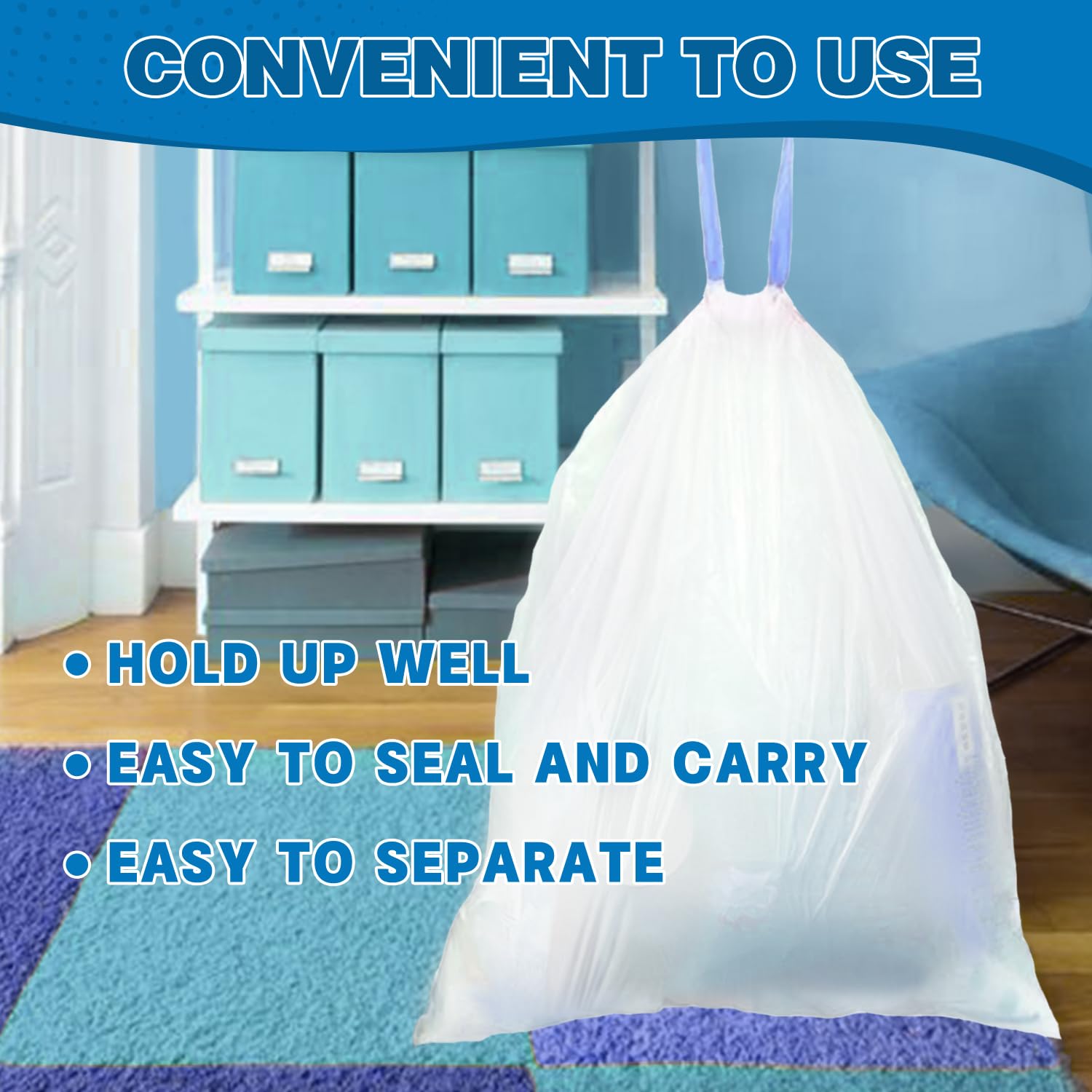 T.FORING Small Trash Bags 4 Gallon with Drawstring, 1.1 Mil 15 Liter White Thick Unscented Small Plastic Garbage Bags for Bathroom, Wastebasket Liners for Toilet Home Office and Bedroom (4 Gal-120)
